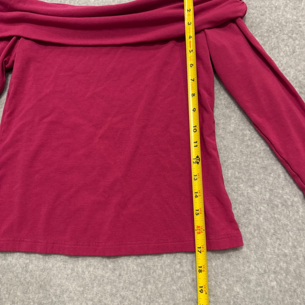 Y2K Magenta Off The Shoulder Long Sleeve Top Draped Neckline Pink Size L - Picture 3 of 10